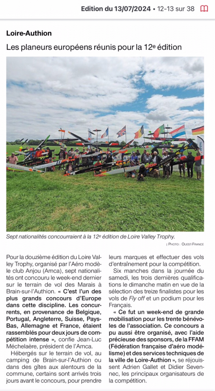 Article Ouest France du 13 Juillet 2024